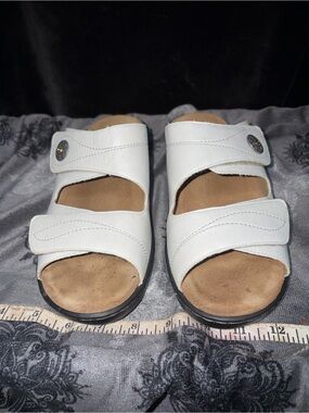 $300 Solidus Comfort Slide Sandals in White with Adjustable Straps
